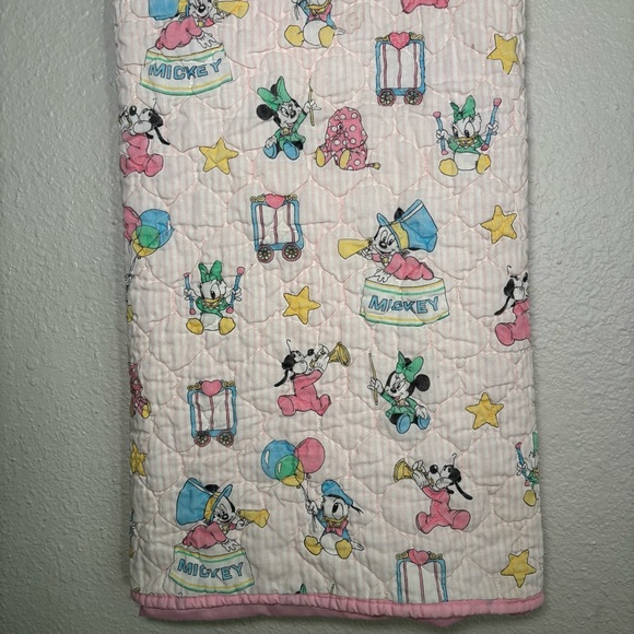 Vintage Disney Pink Mickey Mouse Babies Crib Blanket Quilt 40"x33" - Picture 3 of 8